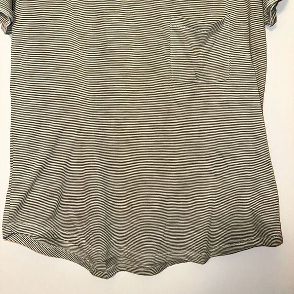 Aerie Women Real Soft Olive Green White Striped Tee Size Medium - Picture 2 of 9